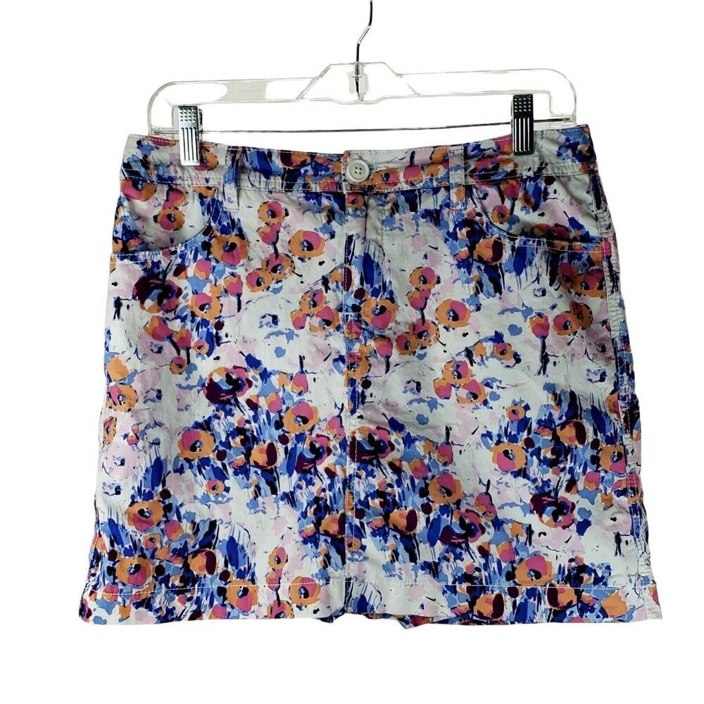 St Johns Bay Womens Floral Skort Size 8 Zipper Button Pockets Belt Loops